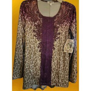 OneWorld Blouse Womens XS Boho Peasant Top Multicolor Festive Cr60 Nwt